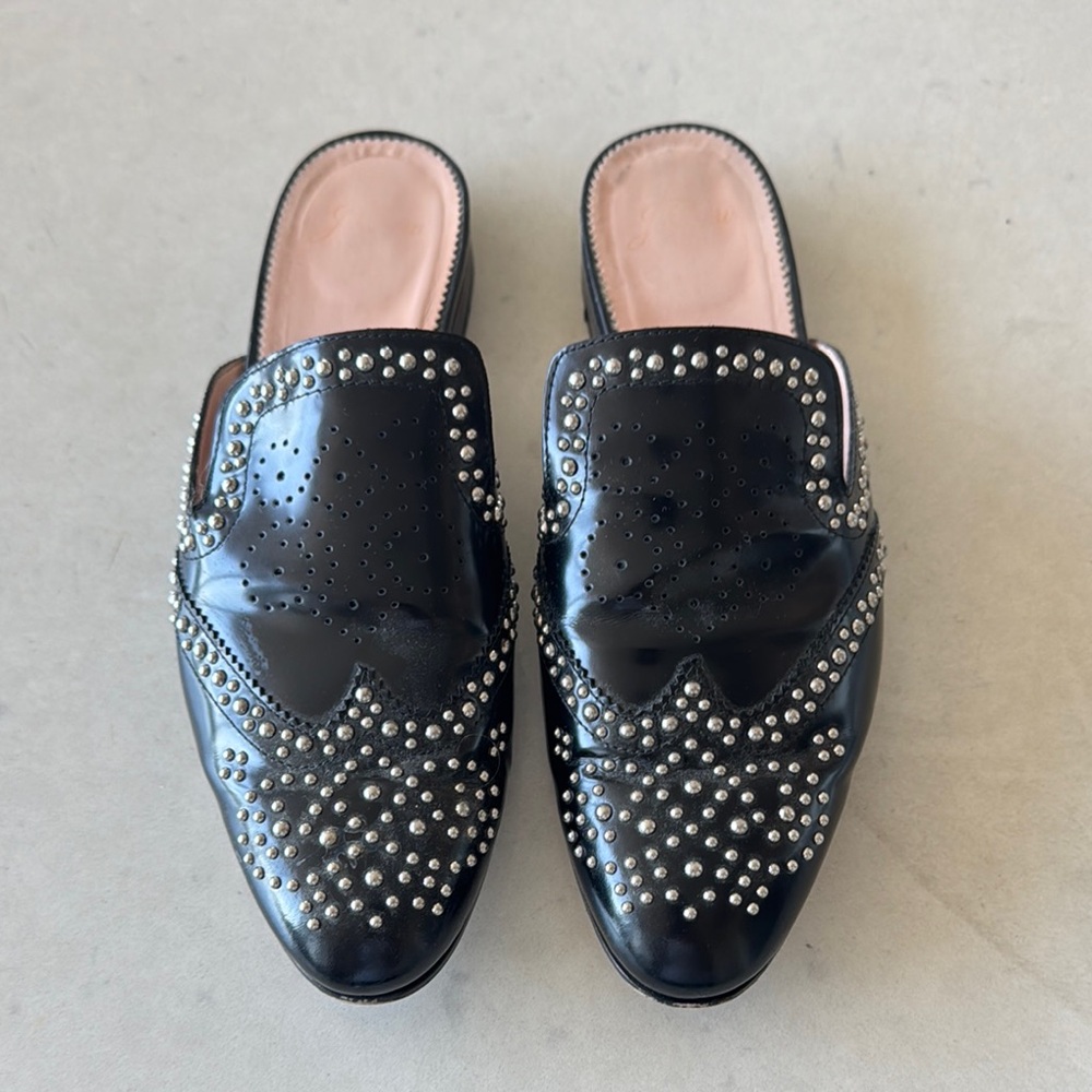 J Crew Black Studded Mules